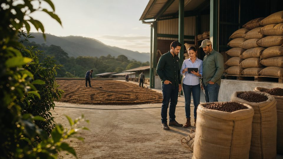 Operação de pós-colheita de café com conferência de dados em campo