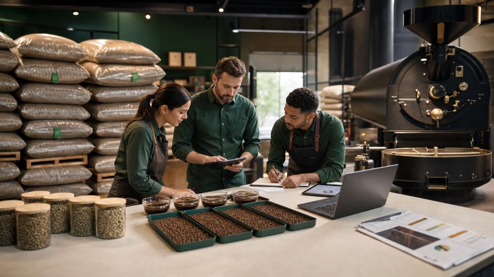 Análise de amostras e café verde em ambiente de torrefação